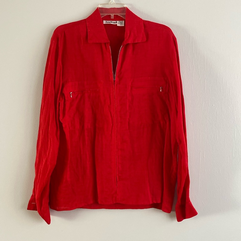Red linen shirt with zipper closure size 12